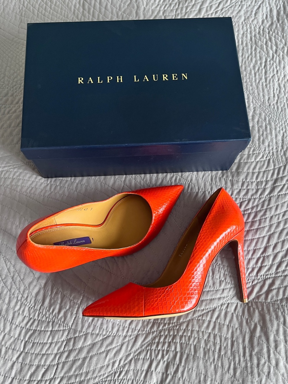 Ralph Lauren Women's Orange Pointed-Toe Stiletto Pumps size 40